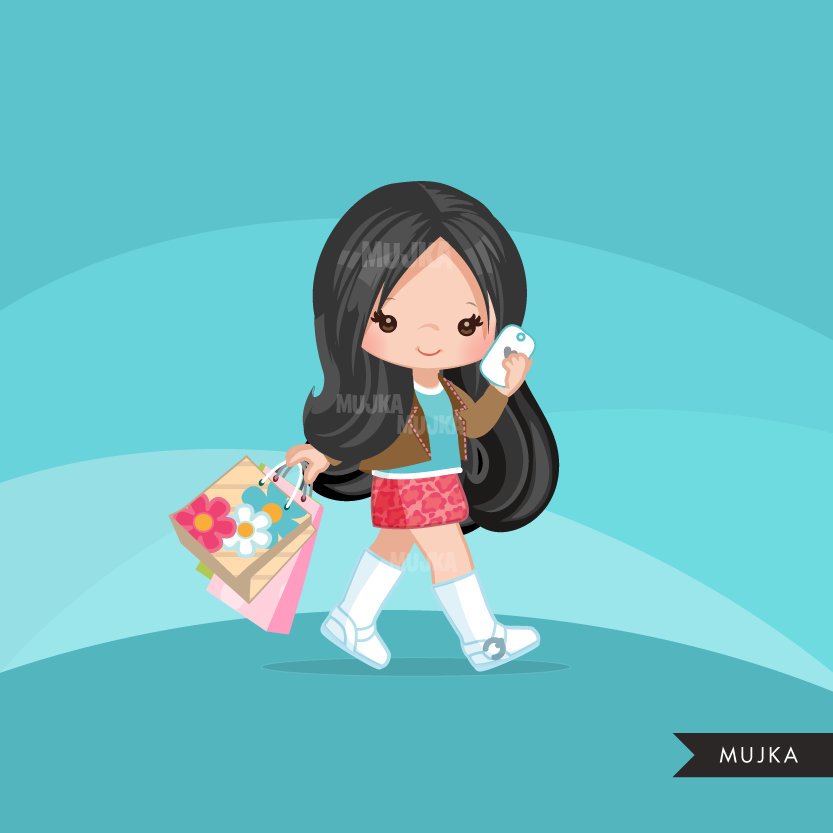 Shopping Girl clipart, chic characters