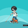 Special Needs Vision Impaired clipart, boy with disability