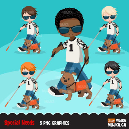 Special Needs Vision Impaired clipart, boy with disability