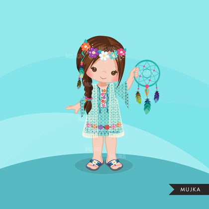 Bohemian Girl clipart, boho chic characters