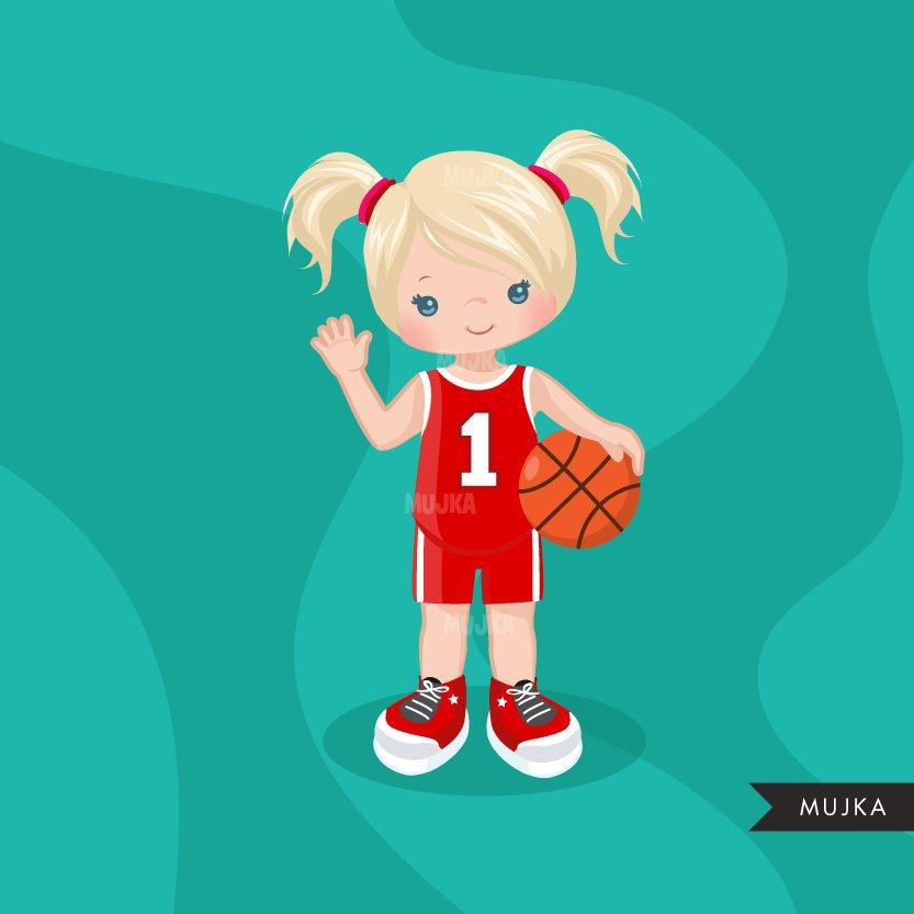 Basketball Girl red jersey clipart