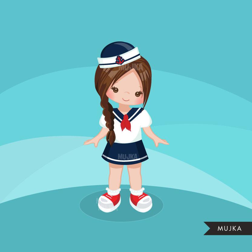 Sailor Clipart, Girl in blue