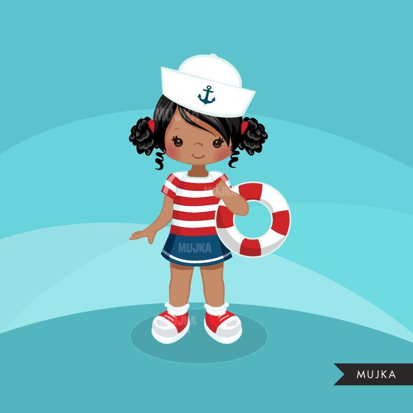 Sailor girl, Nautical clipart, Sailor Clipart, Girl in stripes