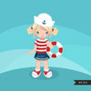 Sailor girl, Nautical clipart, Sailor Clipart, Girl in stripes