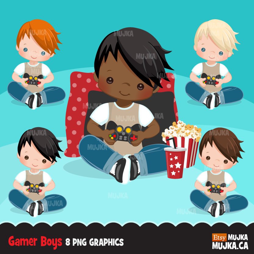 Game night clipart, gamer boy, video game, birthday party graphics