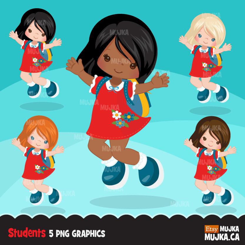 Cute Student Girl clipart. School Graphics