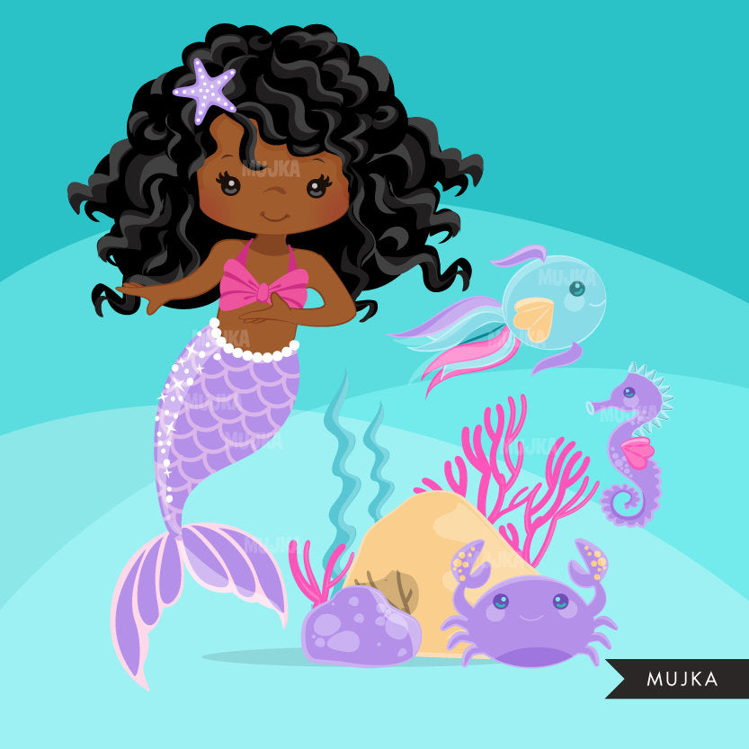 Mermaid undersea clipart, sea animals – MUJKA CLIPARTS