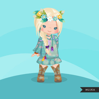 Bohemian Girl clipart, boho chic characters