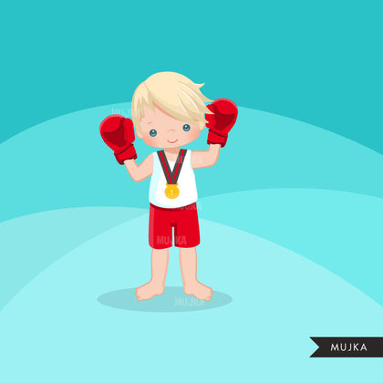 Kickboxing boy clipart, sporty boy
