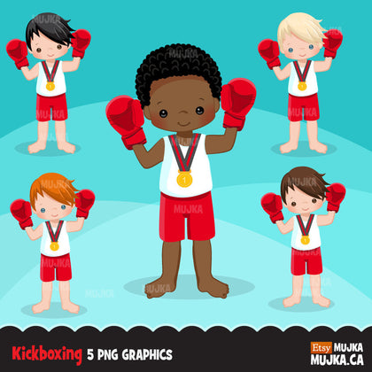 Kickboxing boy clipart, sporty boy