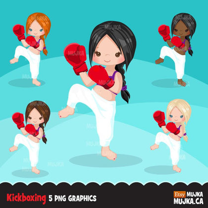 Kickboxing girl clipart, sporty girl