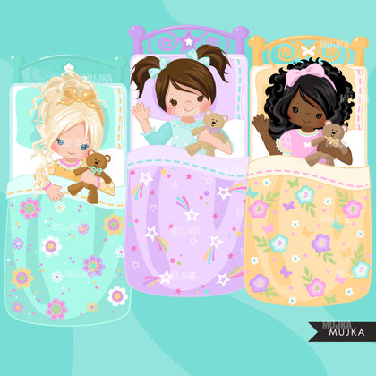 Slumber party clipart, girl night, set 1