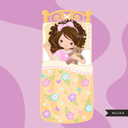 Slumber party clipart, girl night, set 2