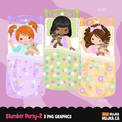 Slumber party clipart, girl night, set 2