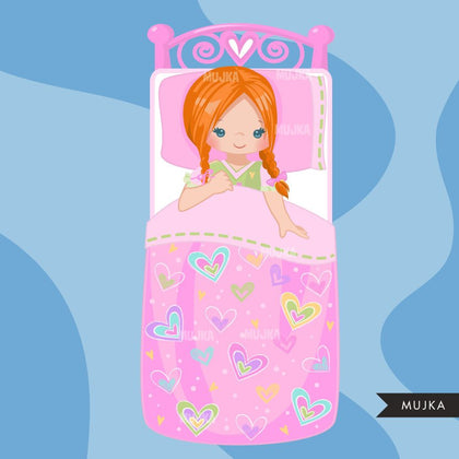 Slumber party clipart, girl night, set 4