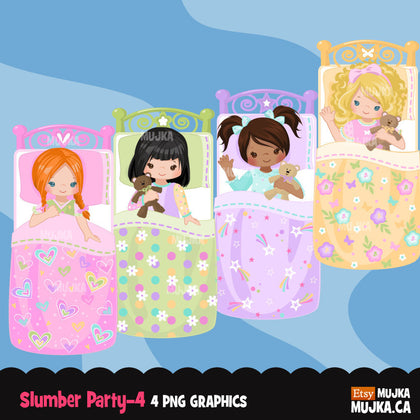Slumber party clipart, girl night, set 4