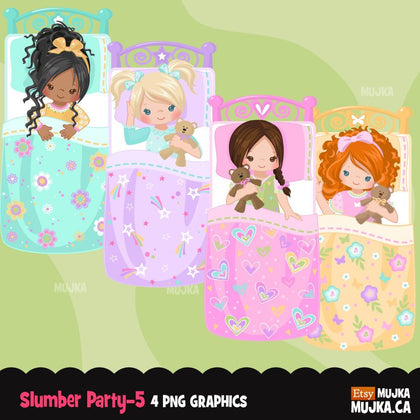 Slumber party clipart, girl night, set 5