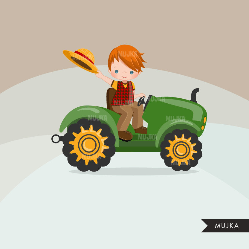 Farmer Clipart, Boy in tractor, fall