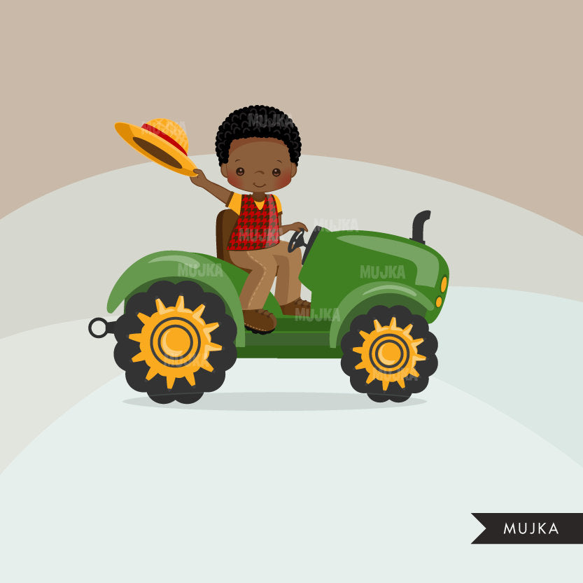 Farmer Clipart, Boy in tractor, fall