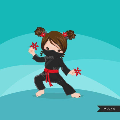 Ninja Clipart. Girl Ninja birthday, afro