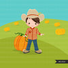 Clipart de fazendeiro, menino em trator de outono