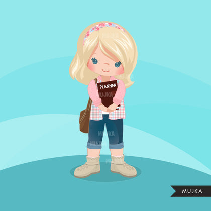 Planner girl clipart, chic characters