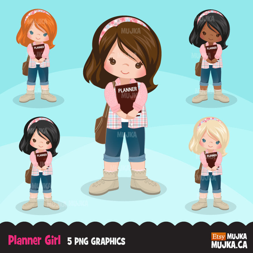 Planner girl clipart, chic characters