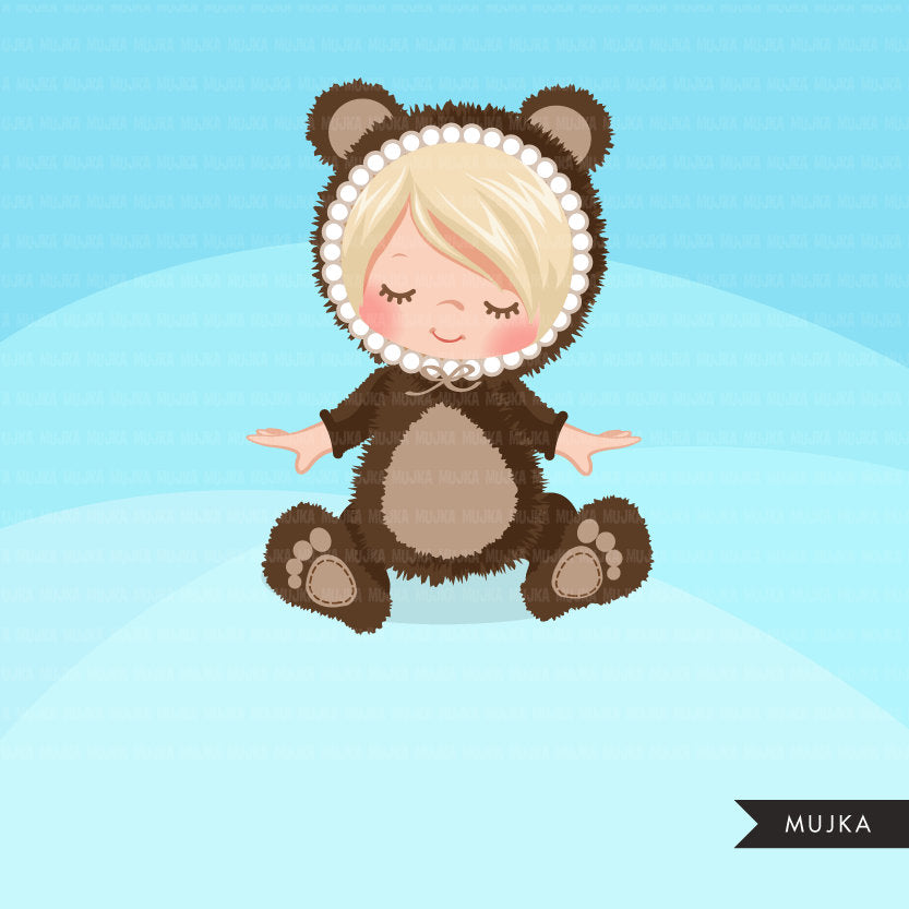 Baby Bear clipart, bear costume baby shower graphics.