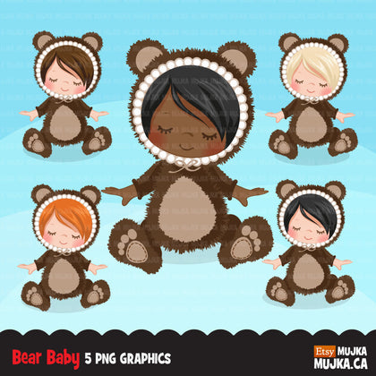 Baby Bear clipart, bear costume baby shower graphics.