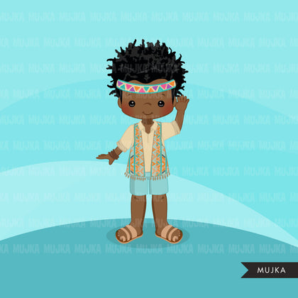 Bohemian Boy clipart, boho chic characters