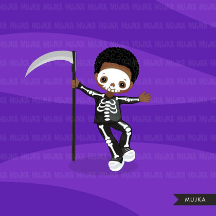 Halloween Trick or treat clipart. Skeleton boy