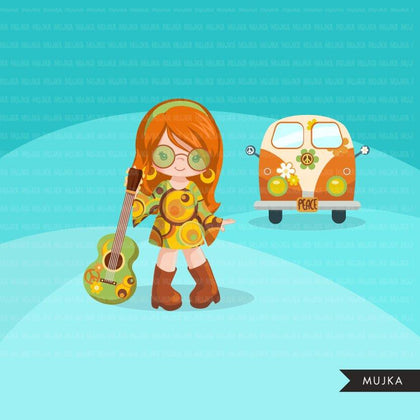 60's retro groovy Girls clipart. Vintage Pop graphics