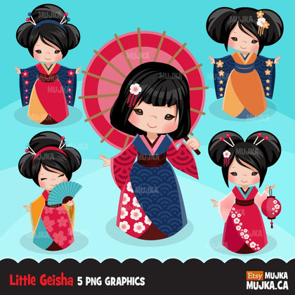 Geisha Japanese girl, Kokeshi Doll clipart