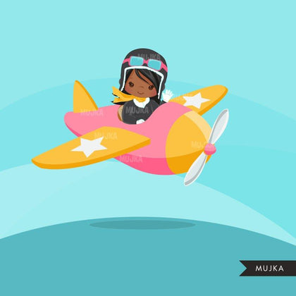 Pilot clipart, pilot girl characters version 2