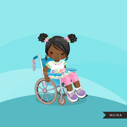 Special Needs Wheelchair clipart, girl with disability