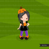 Halloween Trick or treat clipart, cute girl in costume