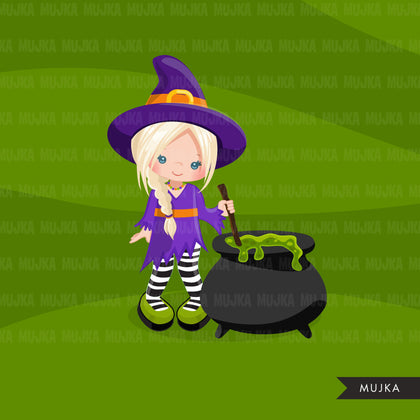 Halloween witch clipart, girls