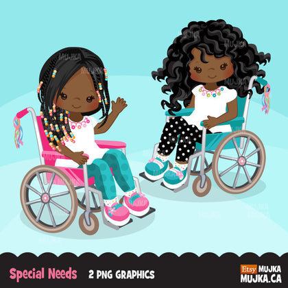 Special Needs Wheelchair clipart, black girl with disability