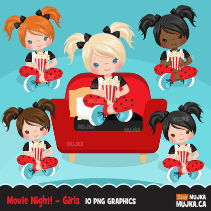 Movie night with girl Clipart
