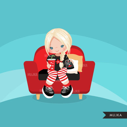 Movie night Clipart, Girl version 2