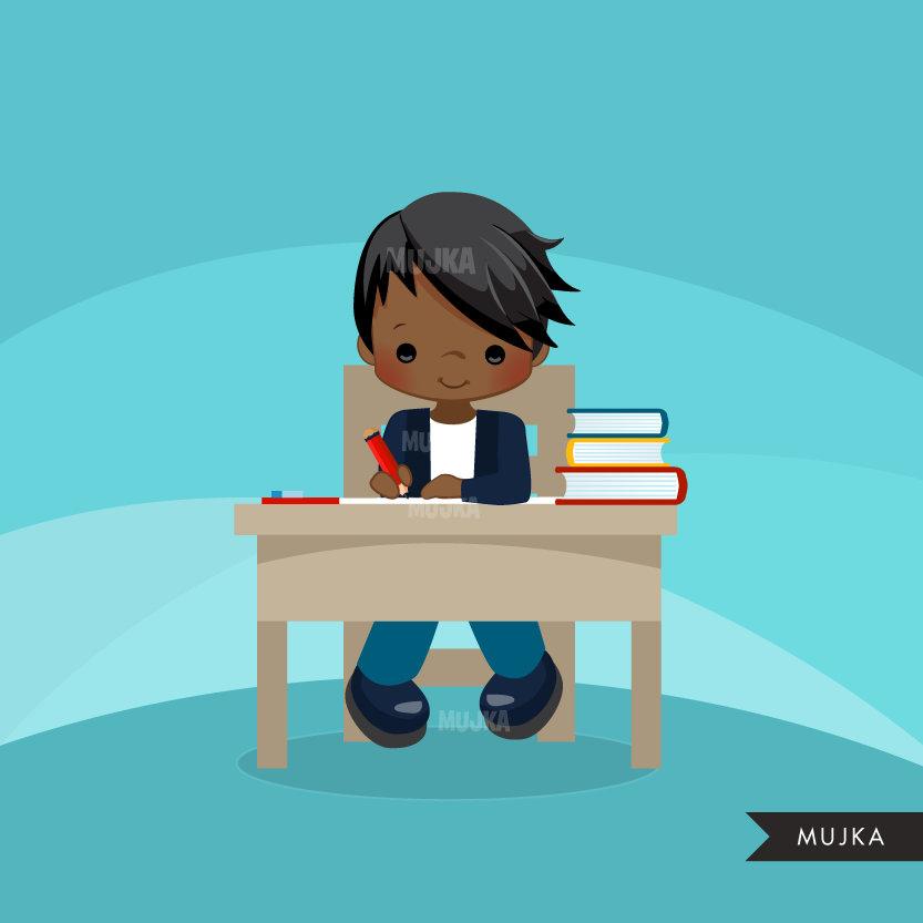 Back to school Clipart, black Boy student