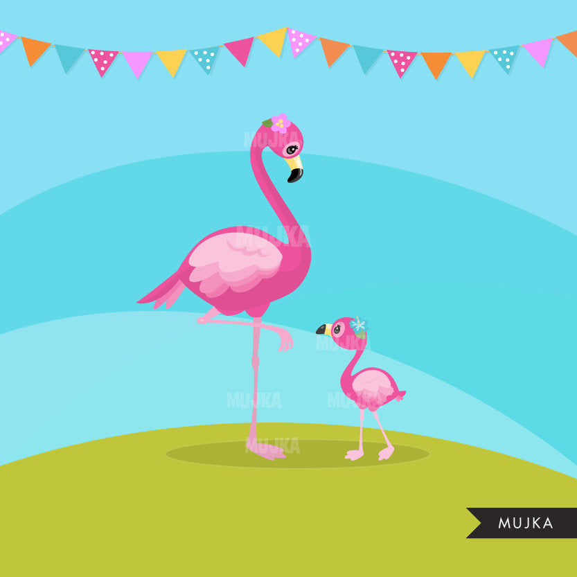 Flamingo & Pineapple, animal clipart summer