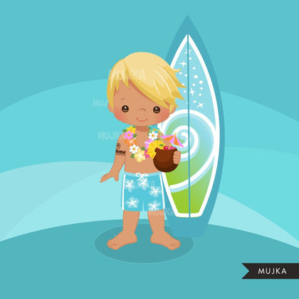 Hawaiian tribal boy clipart, vacation graphic, summer