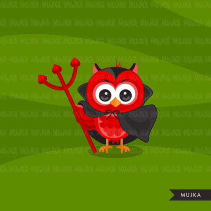 Halloween owls clipart. Cute animal in Halloween costumes