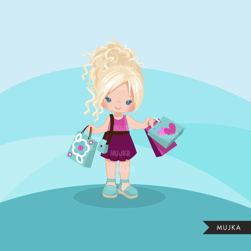 Shopping Girls clipart, chic girl with hair updo