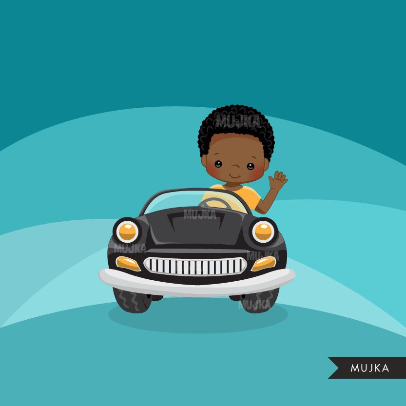 boy driving car cartoon