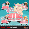 Pink Cadillac , driving clipart, cute pink flowers, flower girls, travel graphics