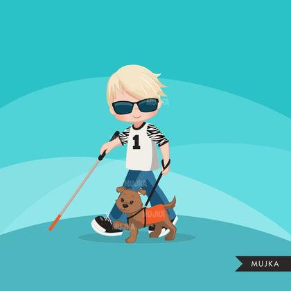 Special Needs Vision Impaired clipart, boy with disability