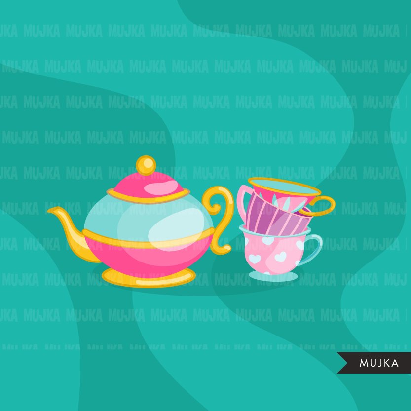 Alice's Wonderland Tea Party Clip Art and Digital Paper / PNG