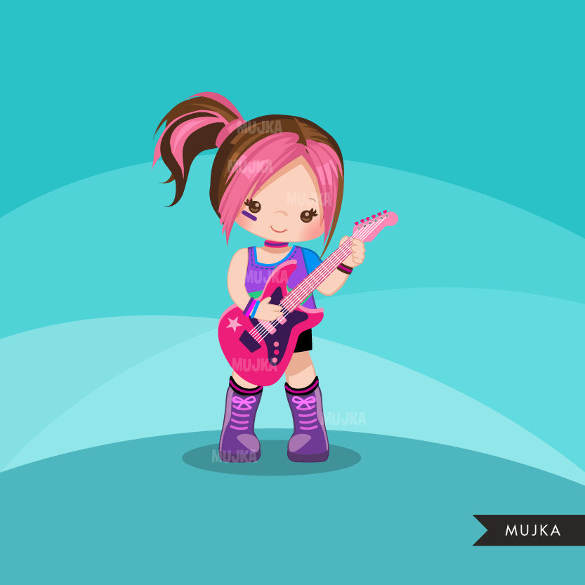 Rockstar Girls Clipart, guitarist girl